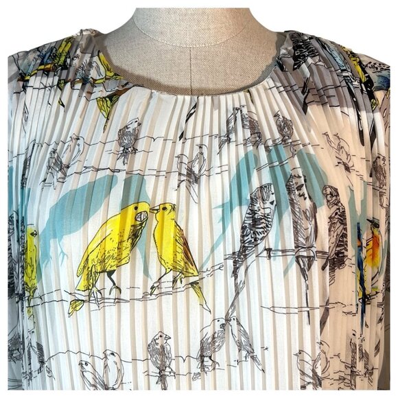 Womens English Laundry Blouse Top Bird Print Knife Pleats 3/4 Sleeve Size? Shirt - Picture 2 of 10